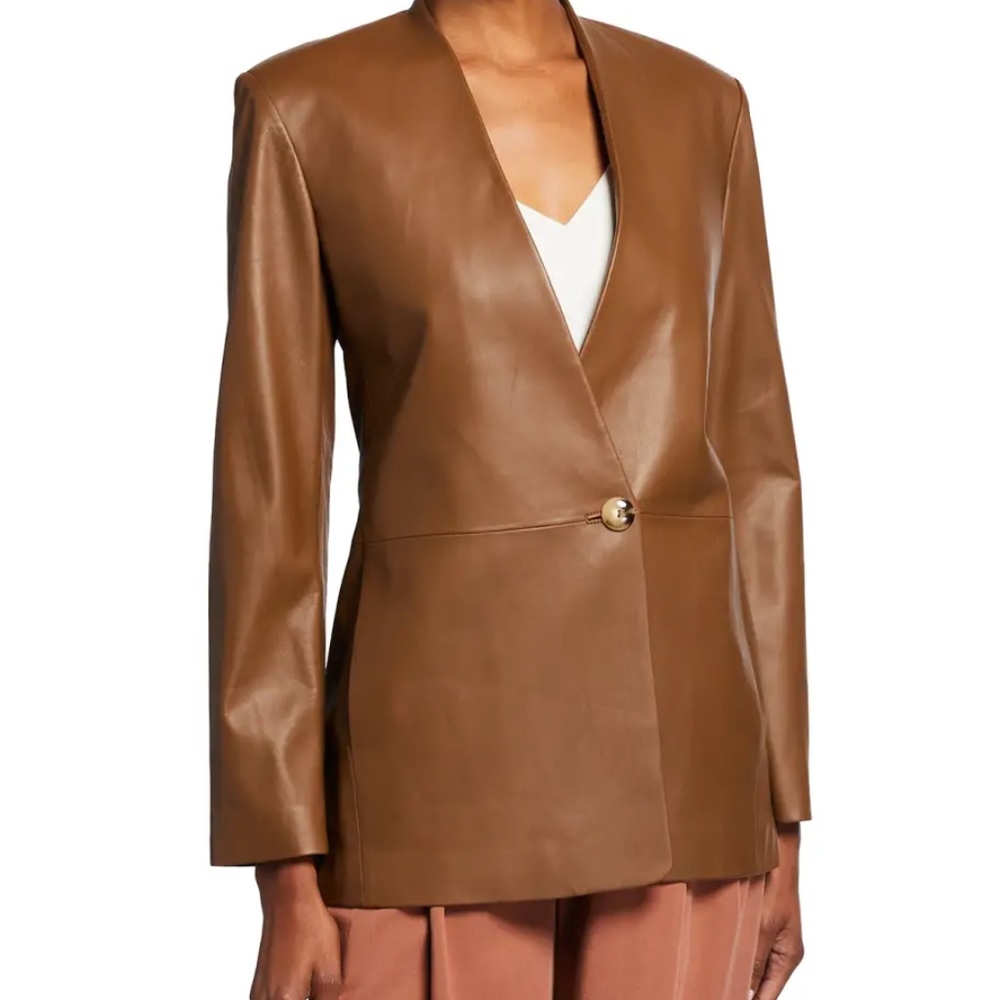VINCE Collarless Leather Blazer